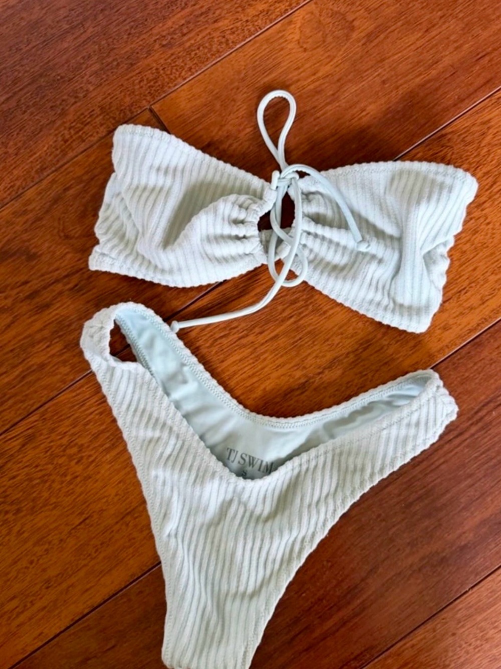 Ribbed Light Blue Bandeau Bikini Set